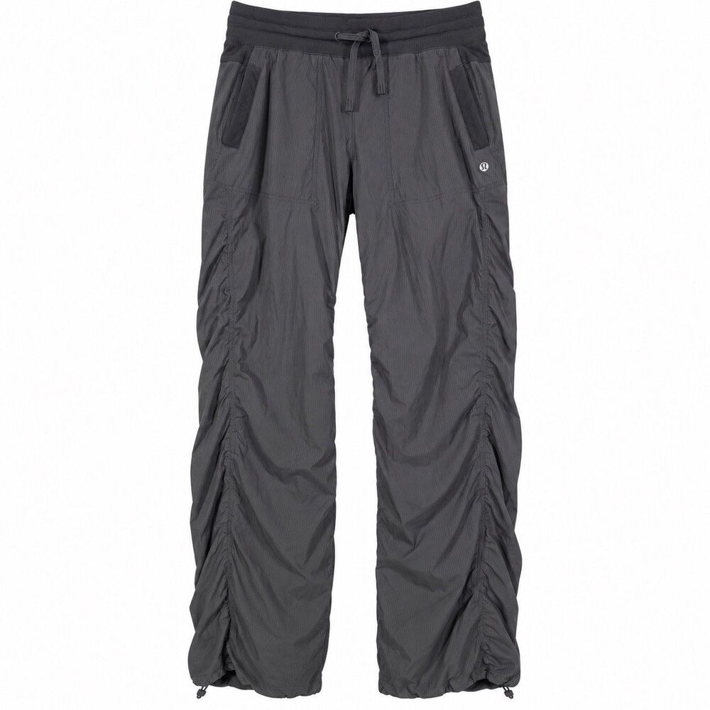 Lululemon Dance Studio Lined Pants Womens 8 Gray Pinstripe Ruched Drawstring